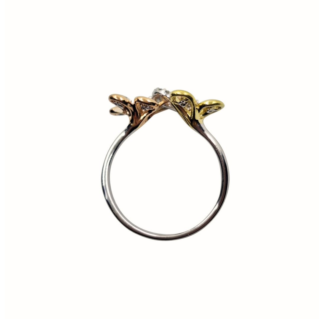 18ct 3 Colour Gold Diamond Flower Cluster Ring 0.16ct