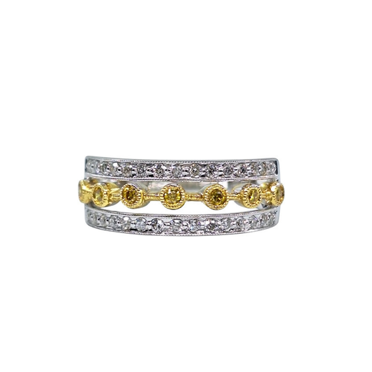 18ct 2 Colour Gold Yellow & White Diamond Band Ring 0.45ct