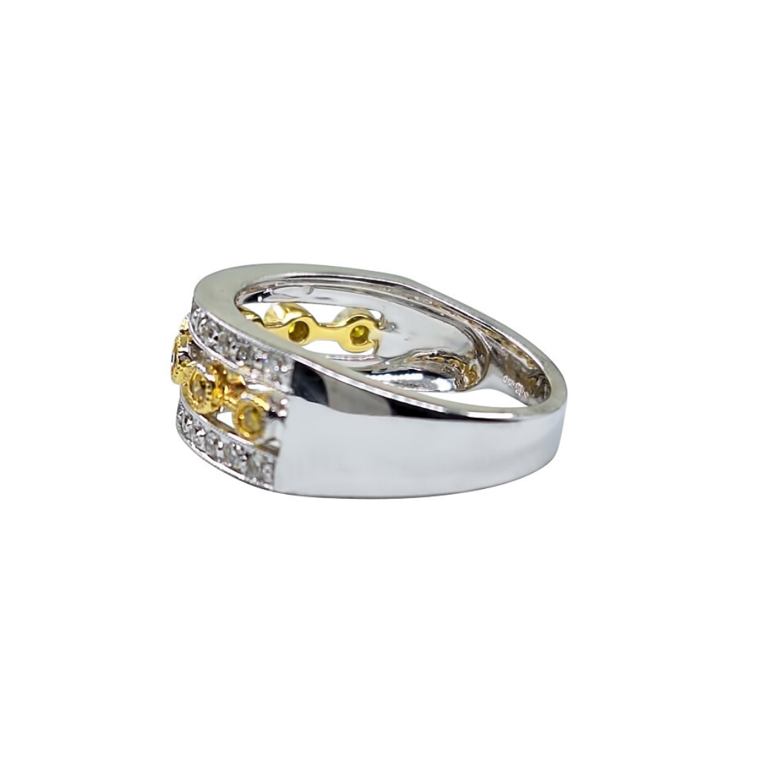 18ct 2 Colour Gold Yellow & White Diamond Band Ring 0.45ct