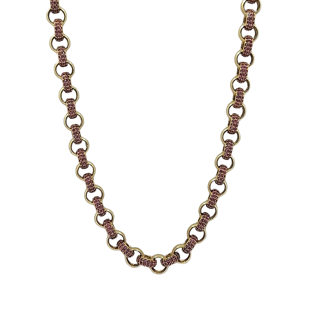 9ct Yellow Gold Pinc CZ Belcher Chain 24"