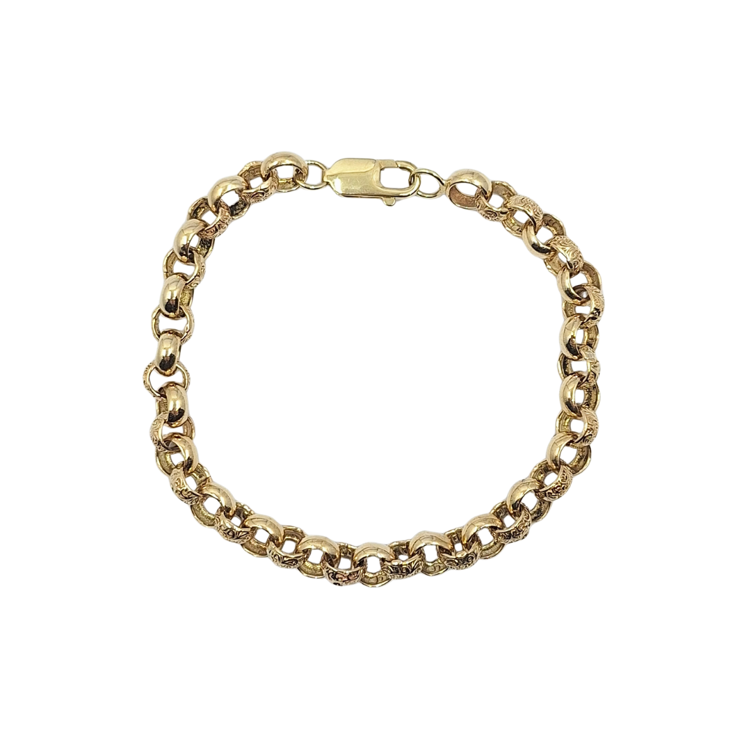 9ct Yellow Gold Patterned Belcher Bracelet 8.5"