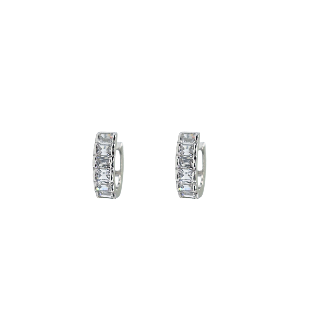 Silver Baguette Cubic Zirconia Huggie Earrings