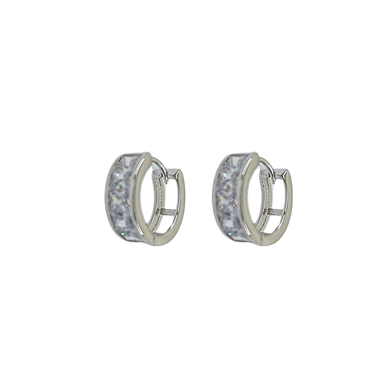 Silver Cubic Zirconia Baguette Huggie Earrings