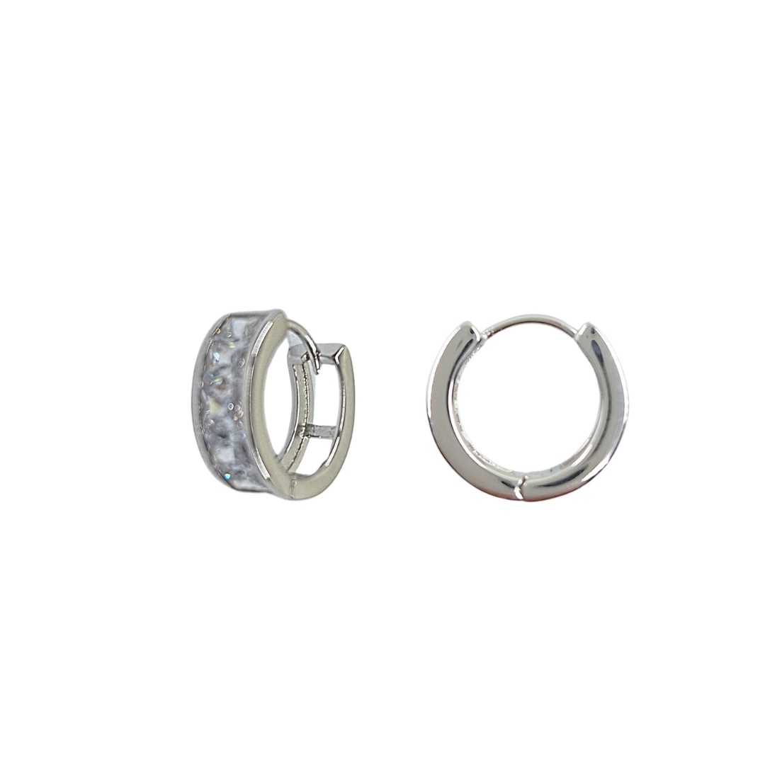 Silver Cubic Zirconia Baguette Huggie Earrings