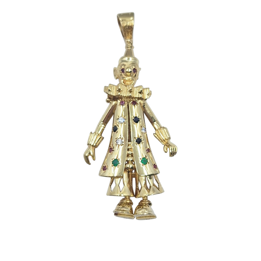 9ct Yellow Gold CZ Clown Pendant