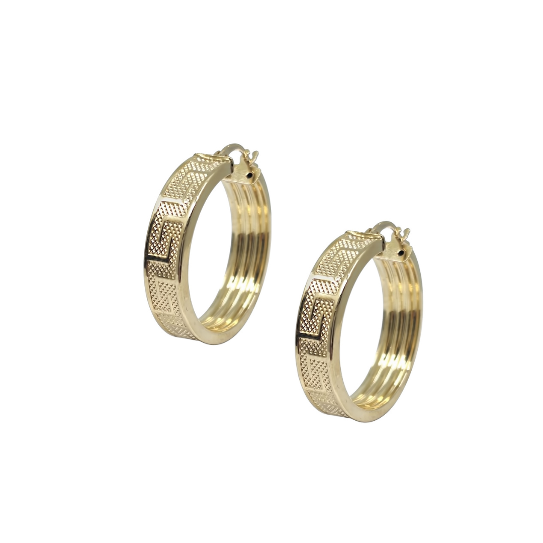 18ct Yellow Gold Patterned Creole Earrings