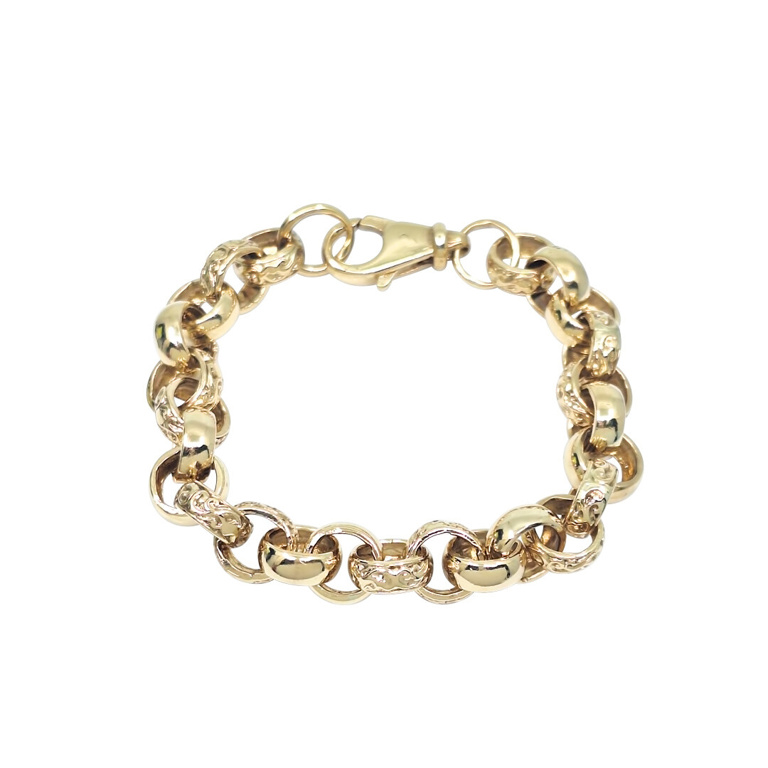 9ct Yellow Gold Patterned Belcher Bracelet 10"