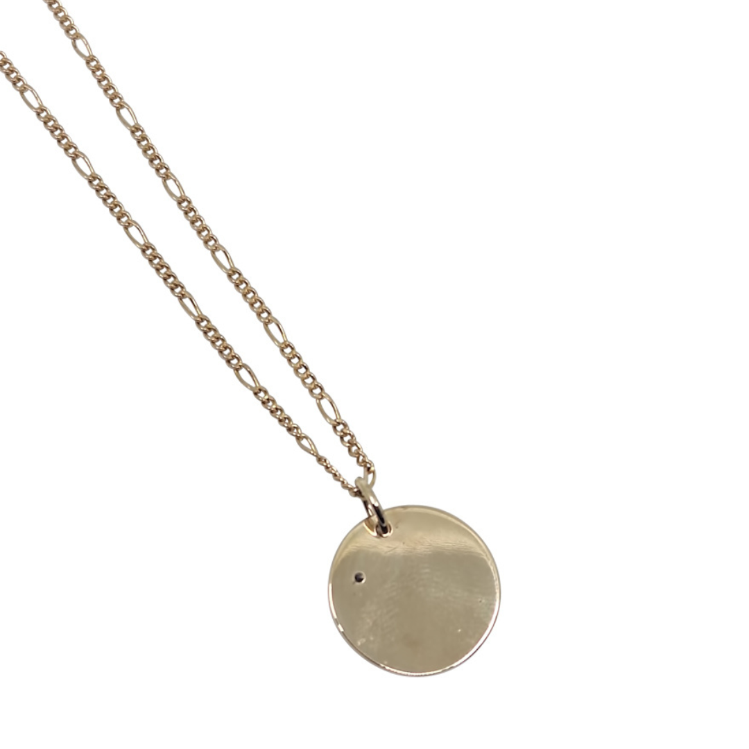 9ct Yellow Gold Diamond Set Disc & Figaro Chain 16"