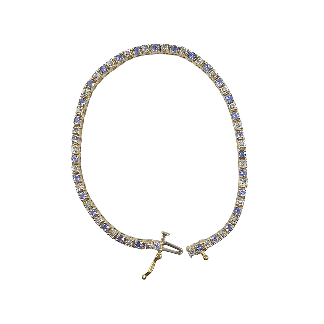 14ct Yellow Gold Tanzanite & Diamond Tennis Bracelet 7.4"