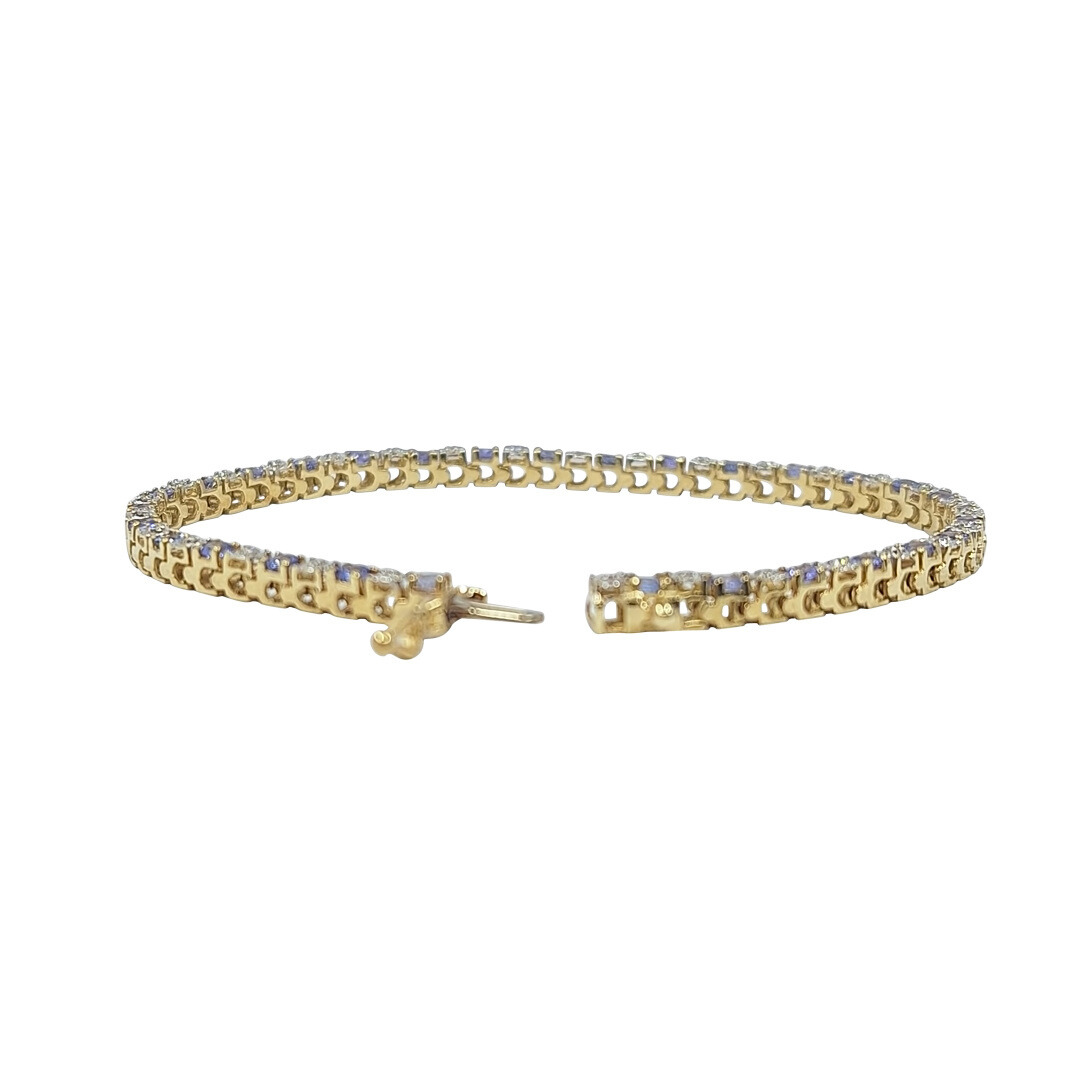 14ct Yellow Gold Tanzanite & Diamond Tennis Bracelet 7.4"