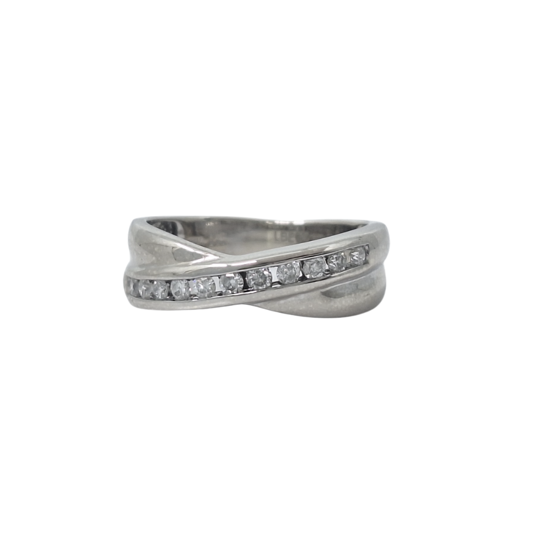 18ct White Gold Diamond Crossover Band Ring 0.25ct
