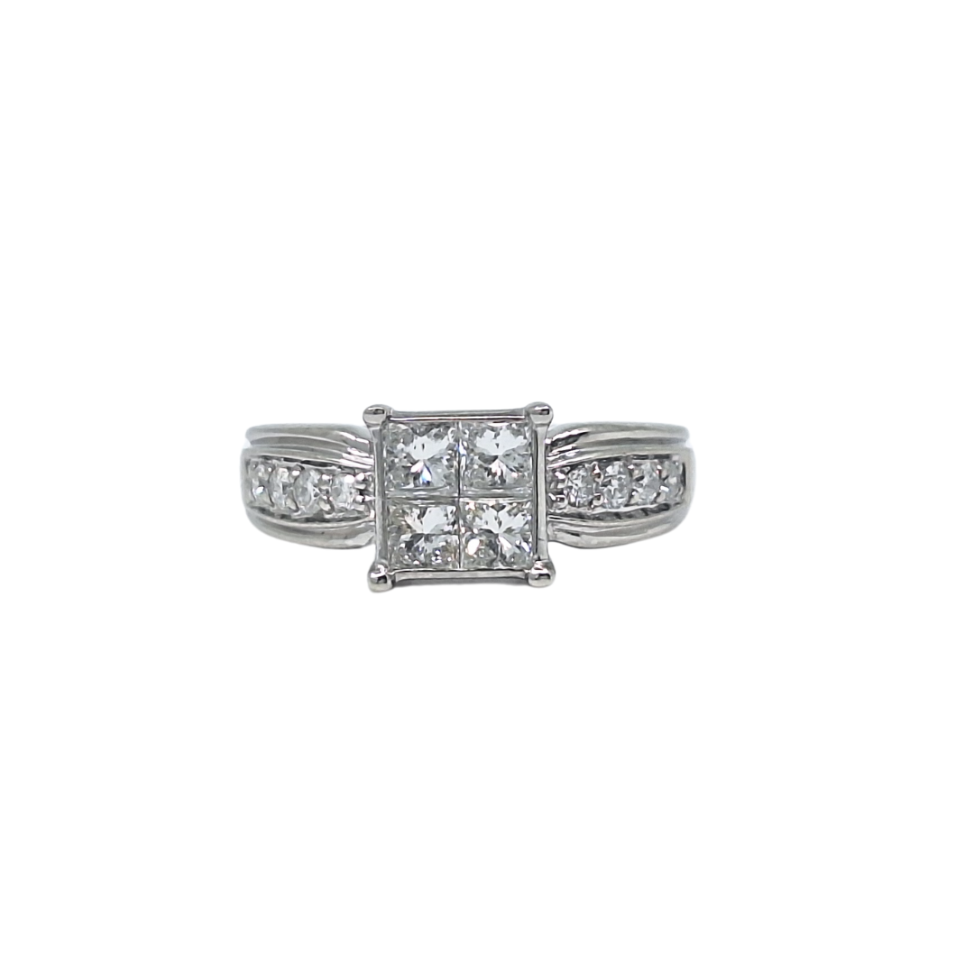 18ct White Gold Diamond Tile Set Ring 1ct
