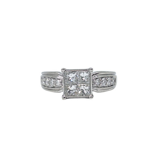 18ct White Gold Diamond Tile Set Ring 1ct
