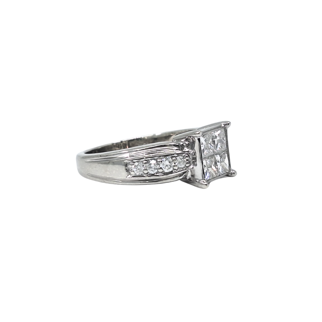 18ct White Gold Diamond Tile Set Ring 1ct