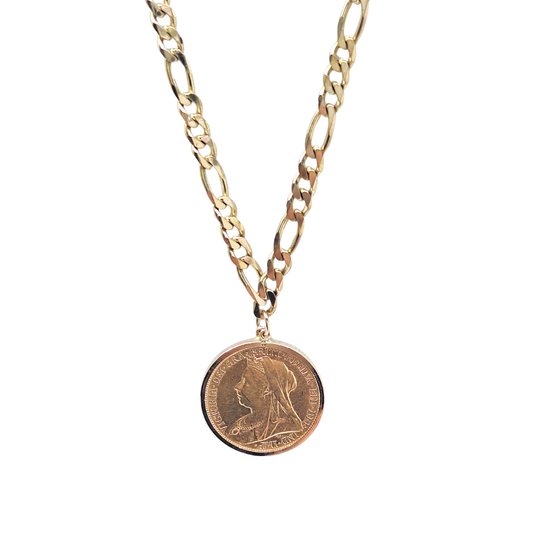 Full Sovereign 1898 Pendant & Figaro 20"