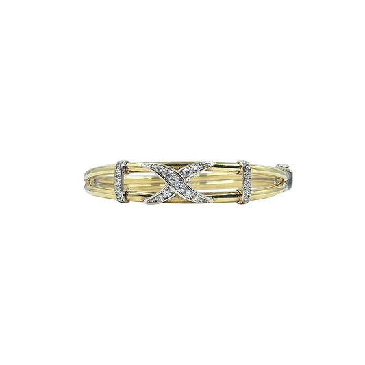 9ct Yellow & White Gold CZ Bangle
