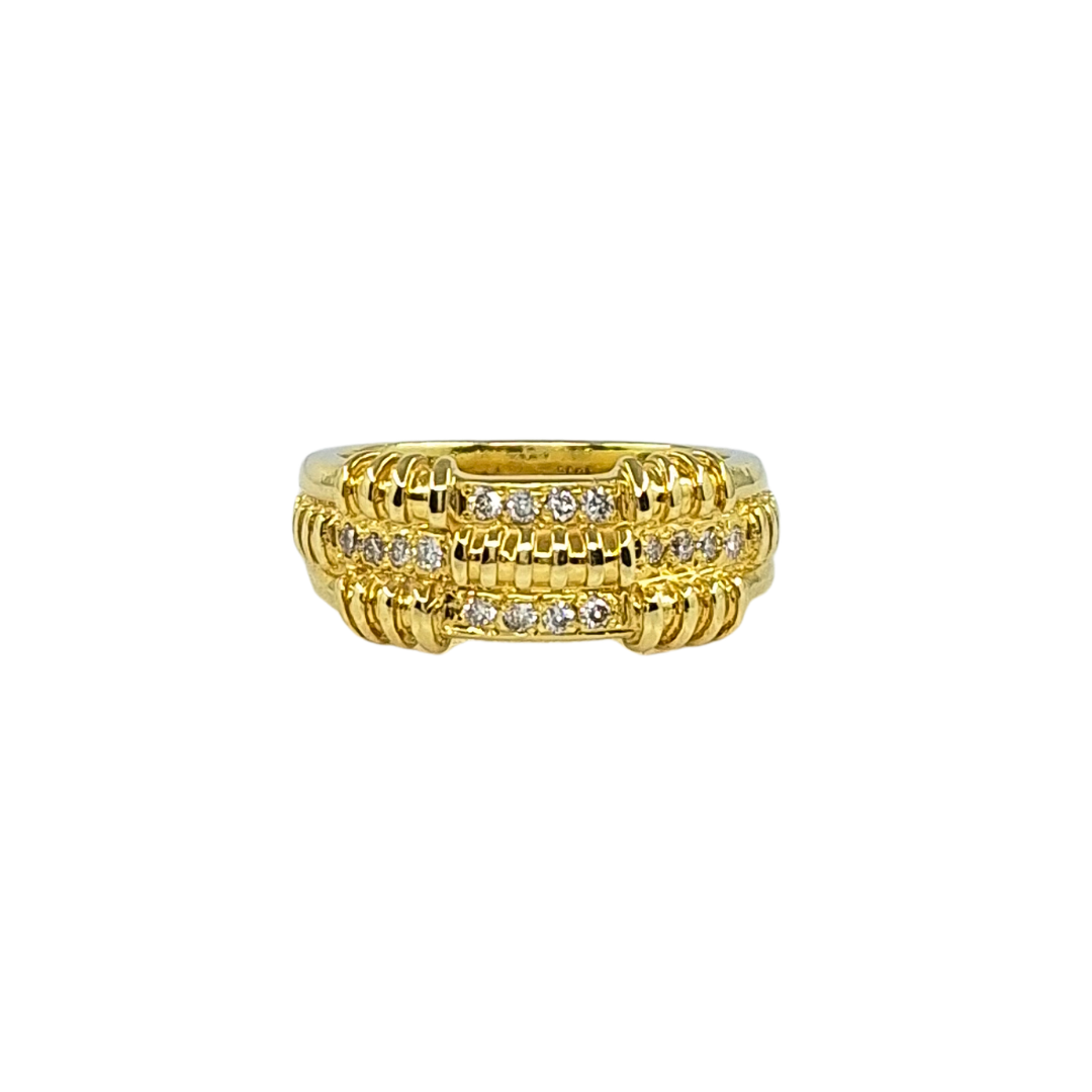 18ct Yellow Gold Three Row Diamond Ring