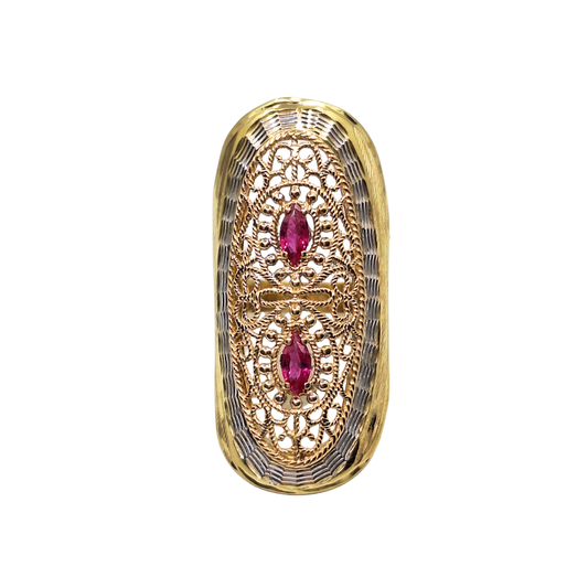 14ct Yellow & White Gold Red Cubic Zirconia Ring