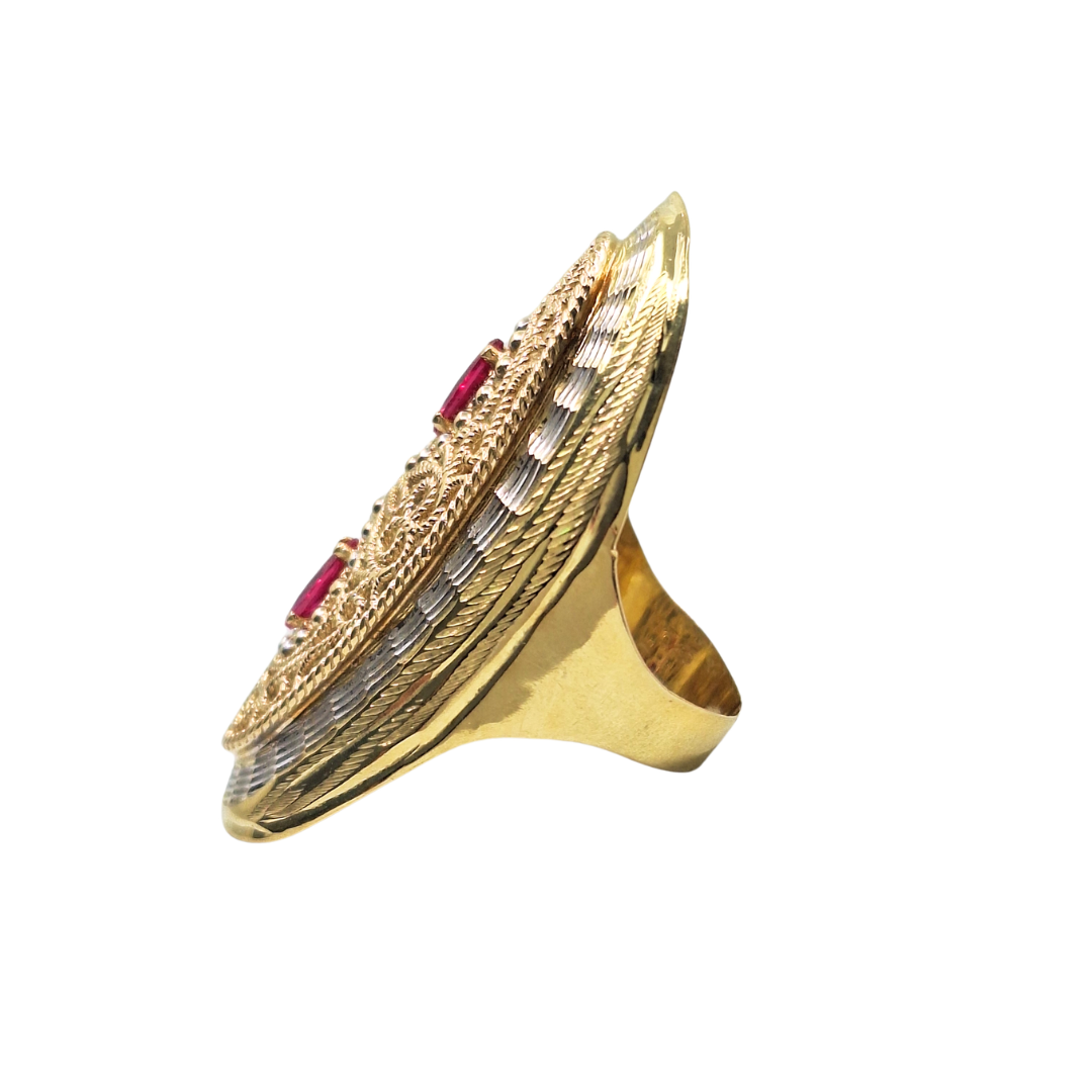 14ct Yellow & White Gold Red Cubic Zirconia Ring