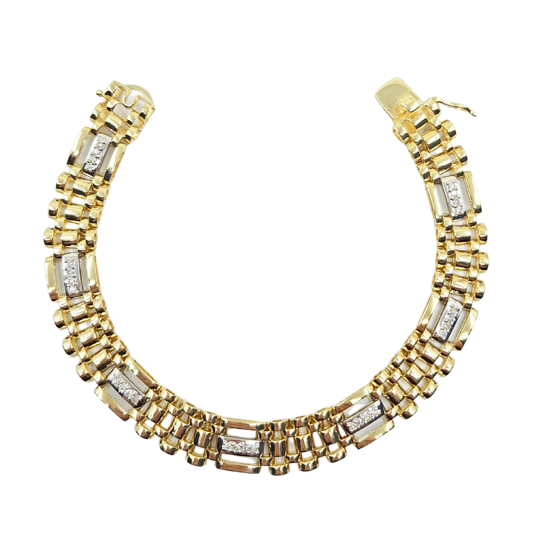 9ct Yellow Gold Diamond Panther Link Bracelet 8.25"