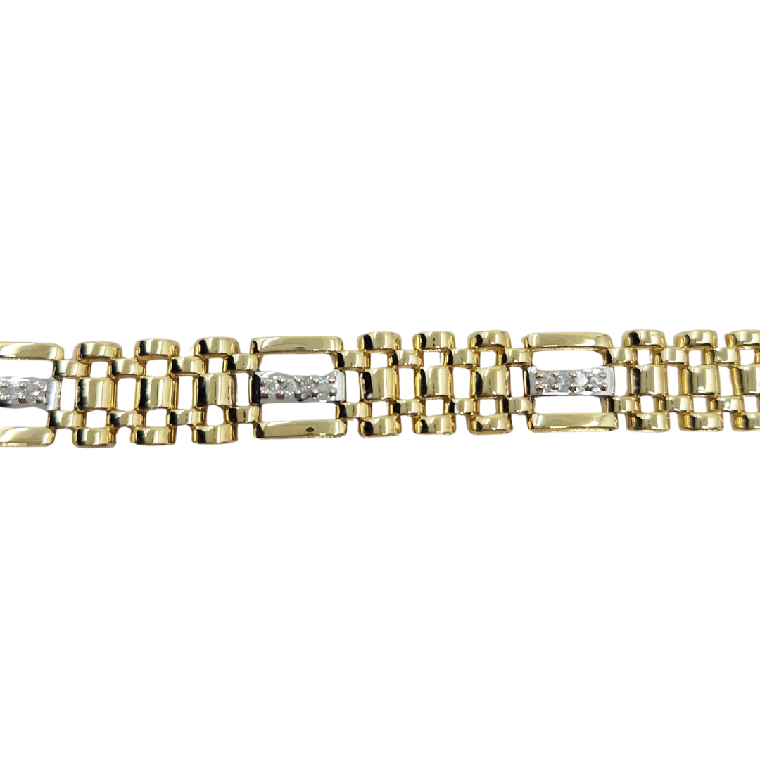 9ct Yellow Gold Diamond Panther Link Bracelet 8.25"