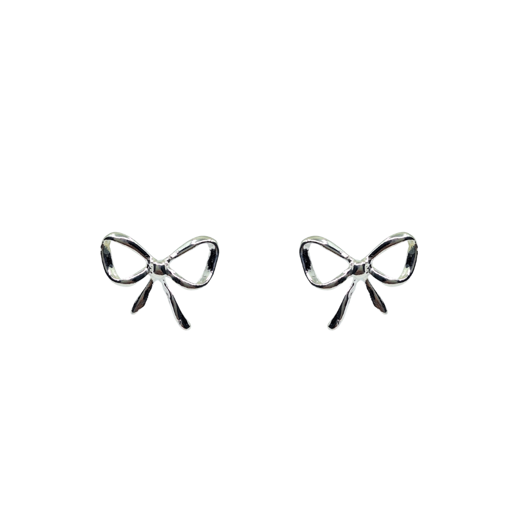 Silver Bow Stud Earrings