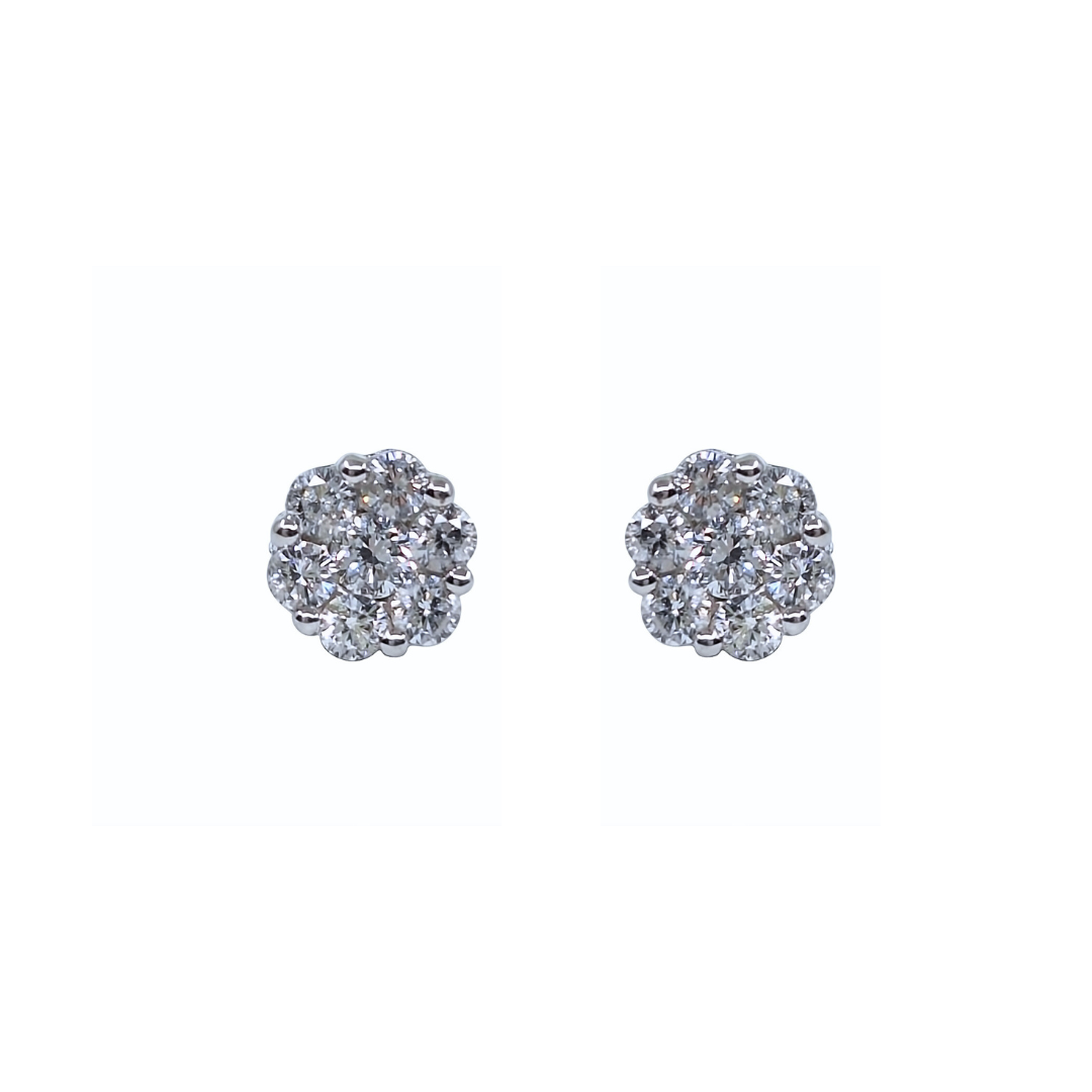 18ct White Gold Diamond Cluster Studs 1ct