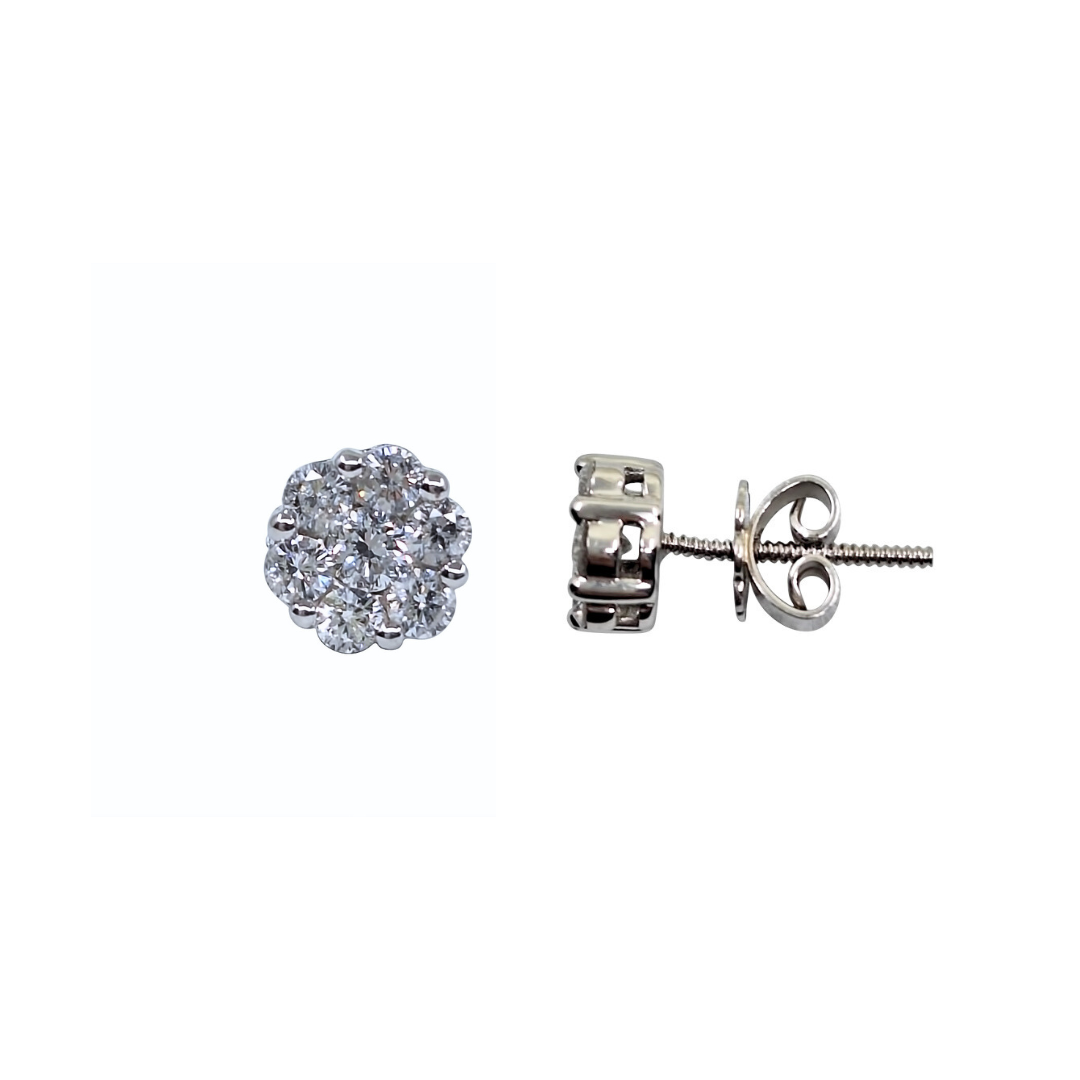 18ct White Gold Diamond Cluster Studs 1ct