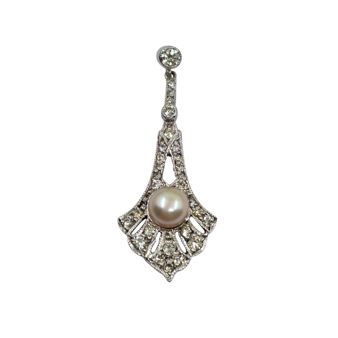18ct White Gold Pearl & Diamond Drop Earrings