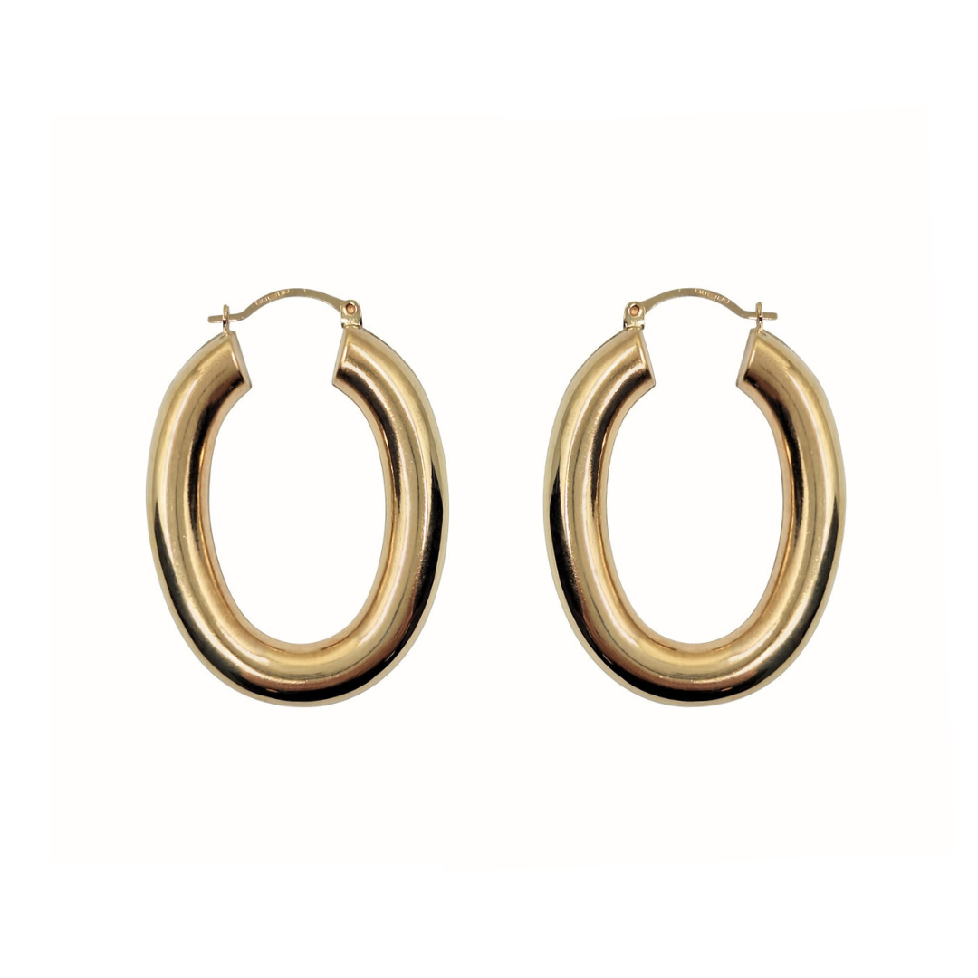 9ct Yellow Gold Oval Tube Creole Earrings