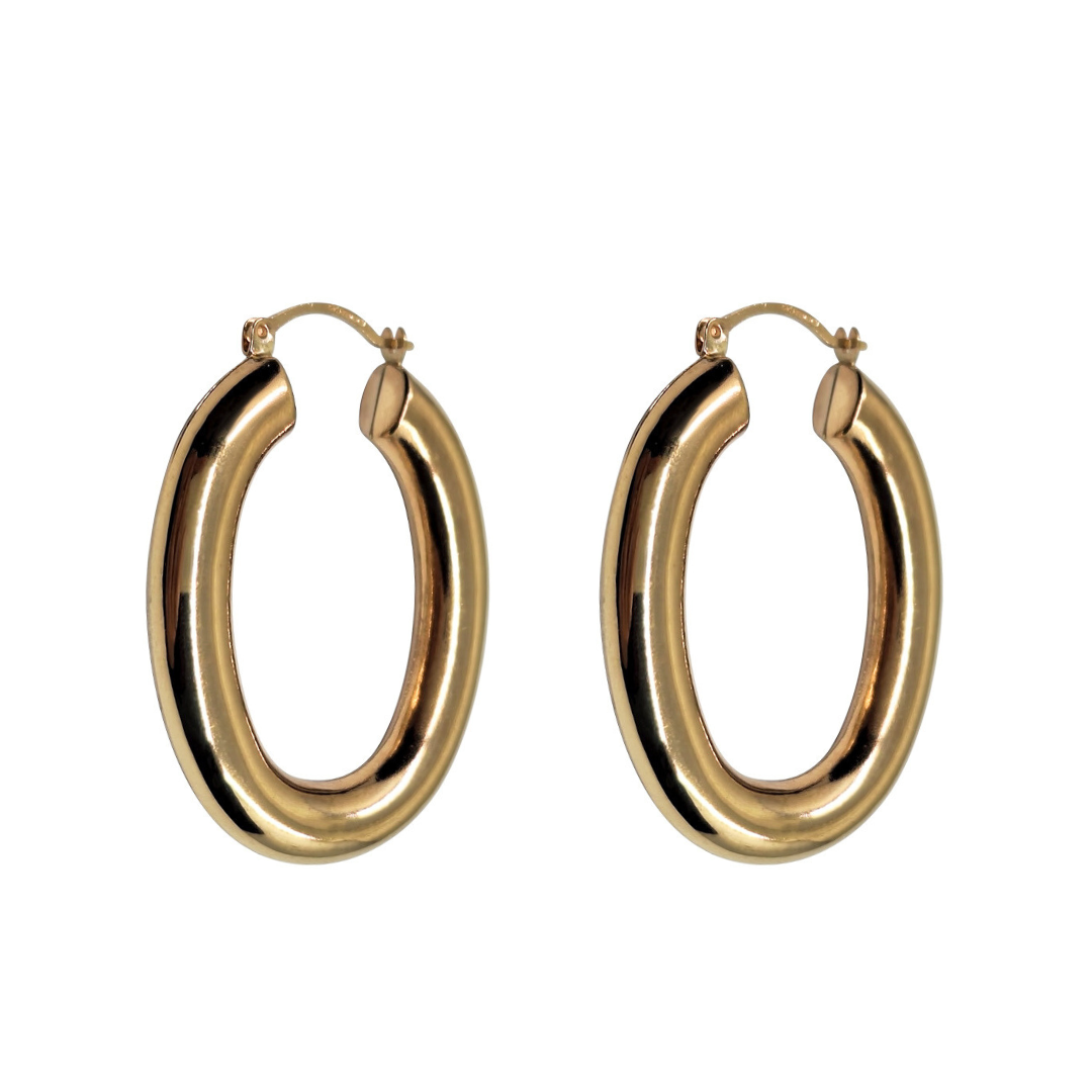 9ct Yellow Gold Oval Tube Creole Earrings