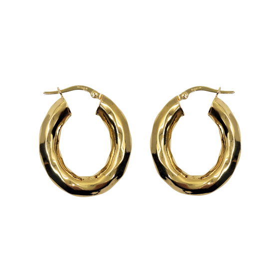 9ct Yellow Gold Oval Patterned Creole Earrings