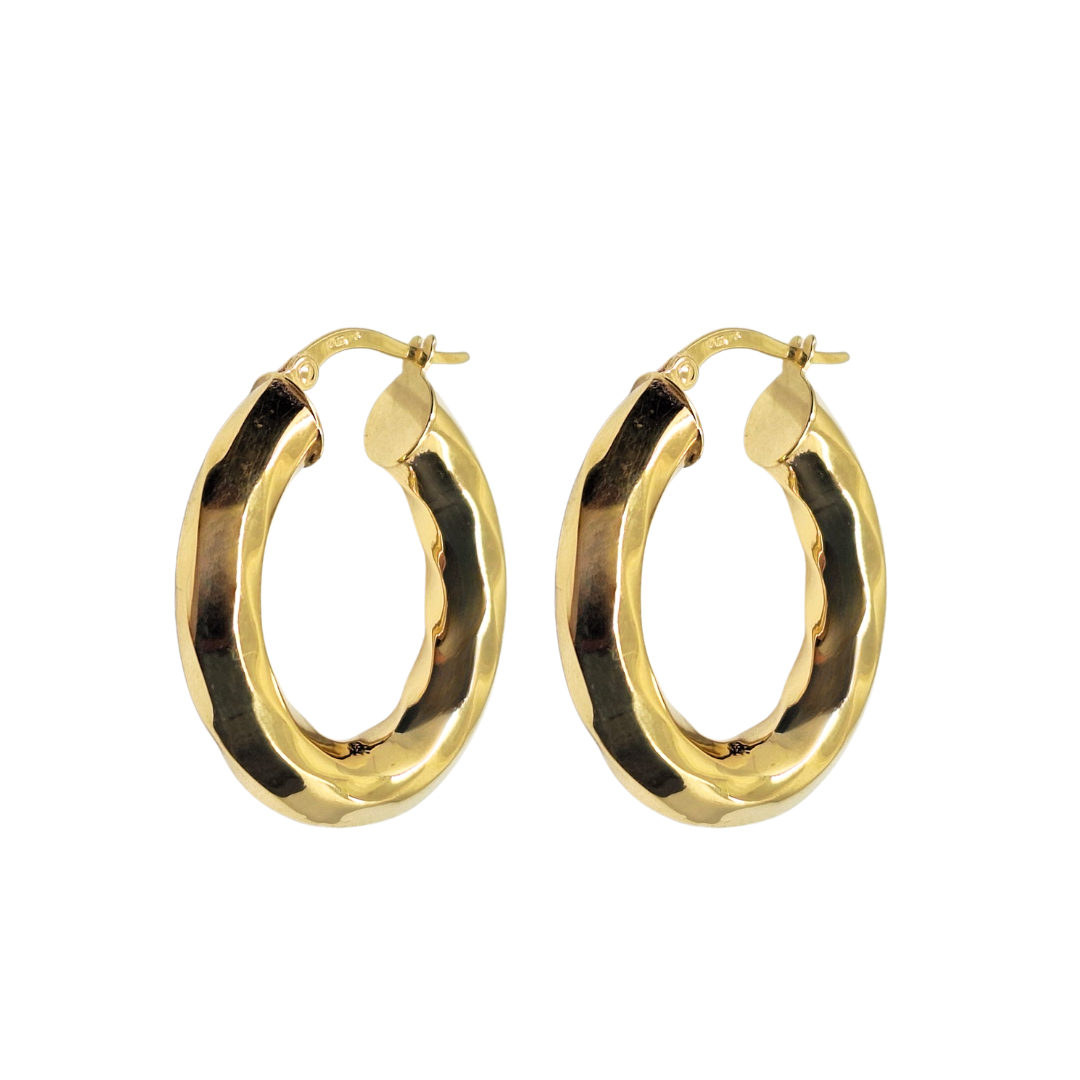 9ct Yellow Gold Oval Patterned Creole Earrings