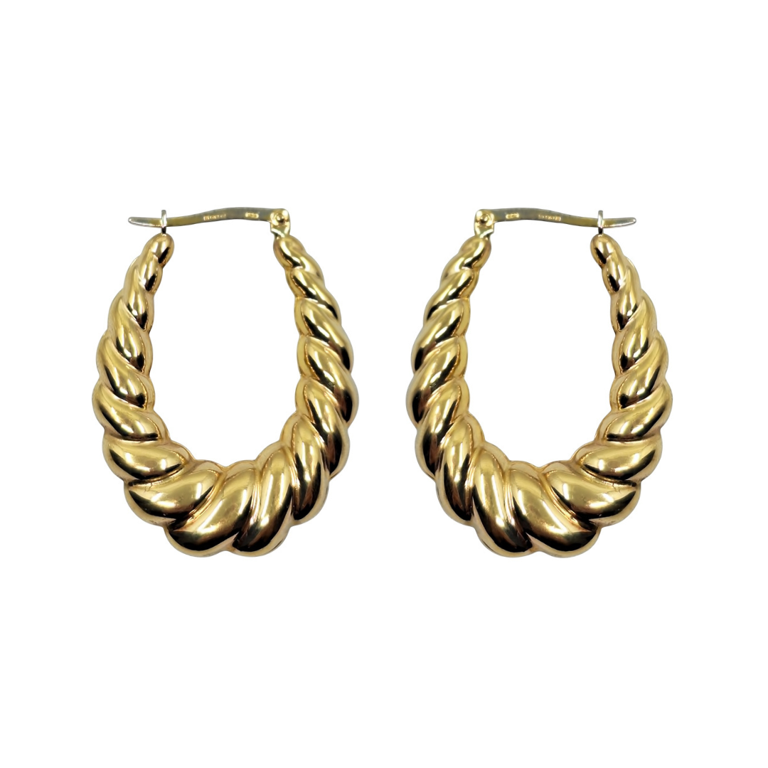 9ct Yellow Gold Ribbed Creole Earrings