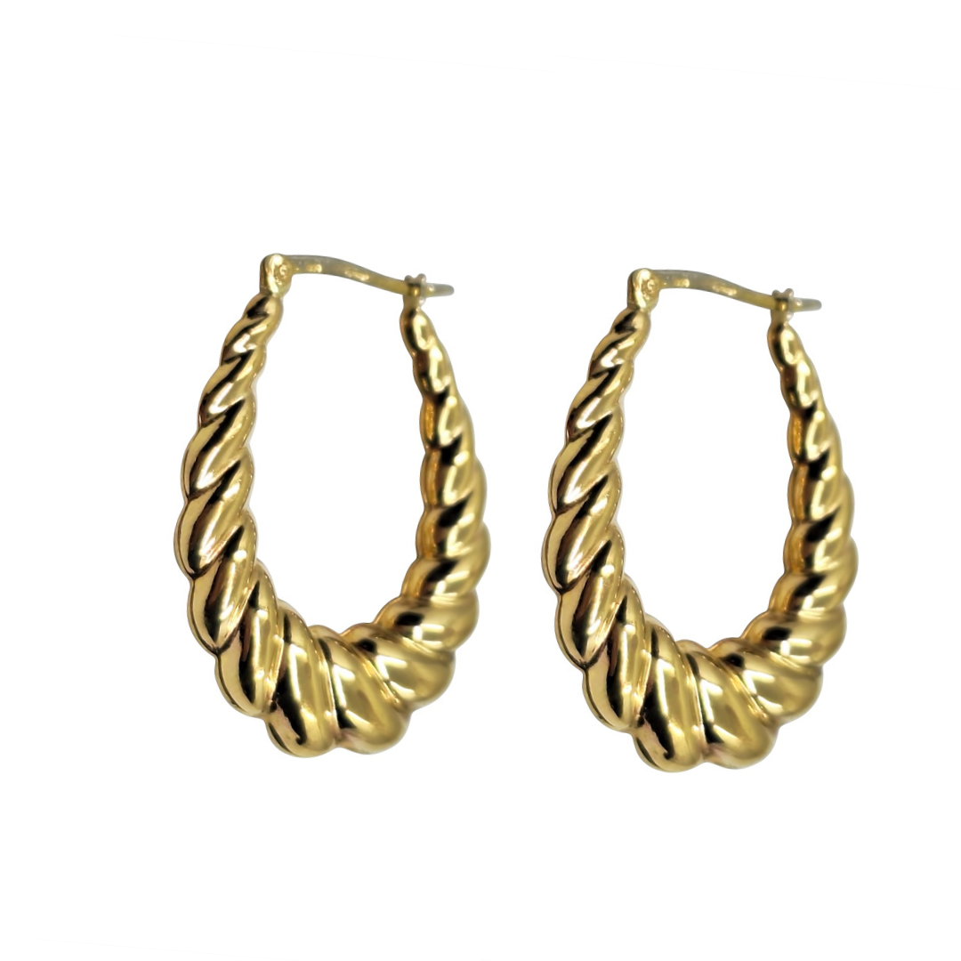 9ct Yellow Gold Ribbed Creole Earrings