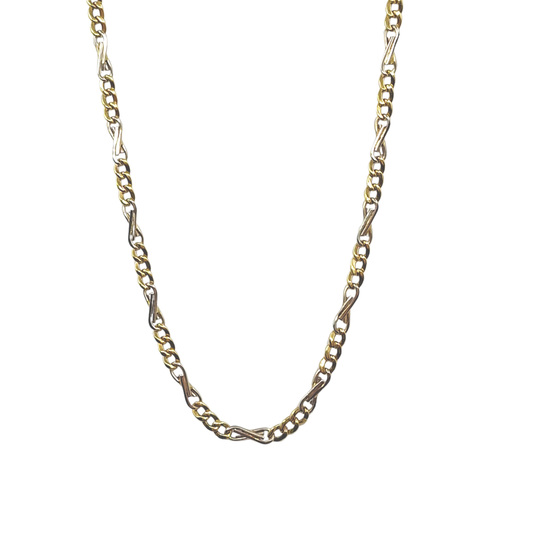 9ct Two Colour Gold Fancy Link Chain 18.4"