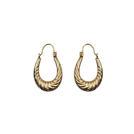 9ct Yellow Gold Patterned Creole Earrings