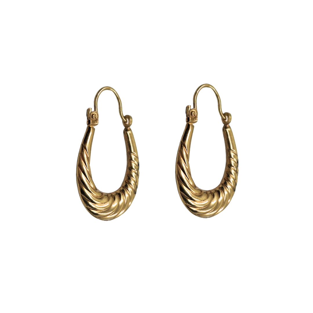 9ct Yellow Gold Patterned Creole Earrings