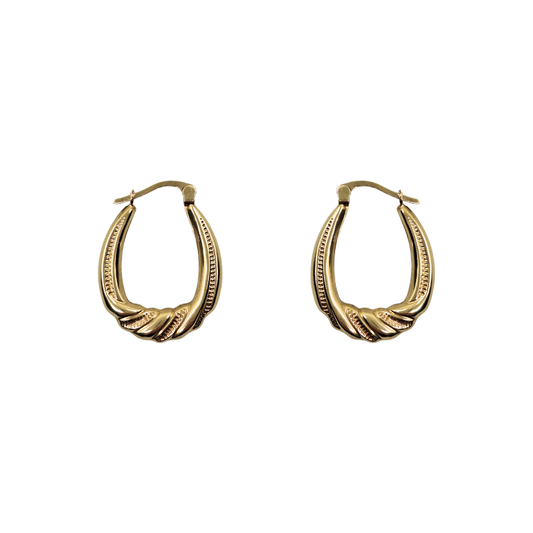 9ct Yellow Gold Patterned Creole Earrings