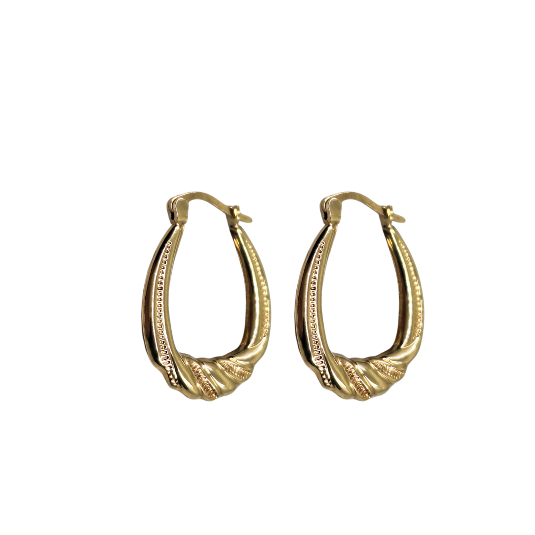 9ct Yellow Gold Patterned Creole Earrings