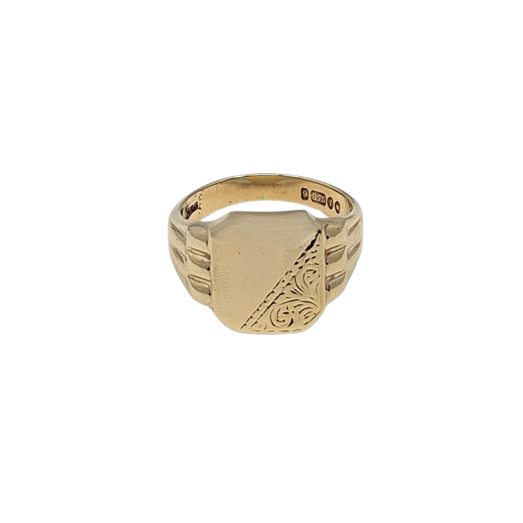 9ct Yellow Gold Part Engraved Signet Ring