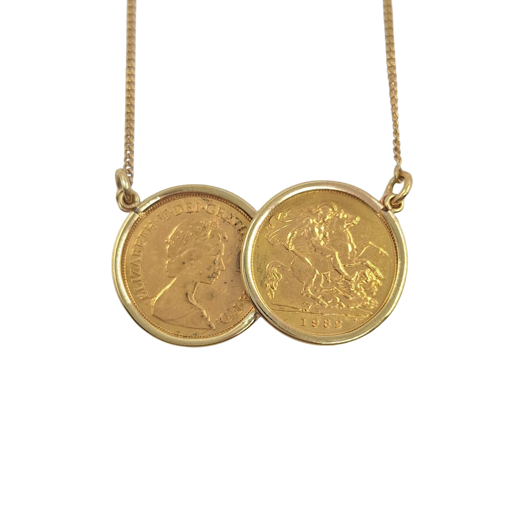Two Half Sovereign Pendant And Chain