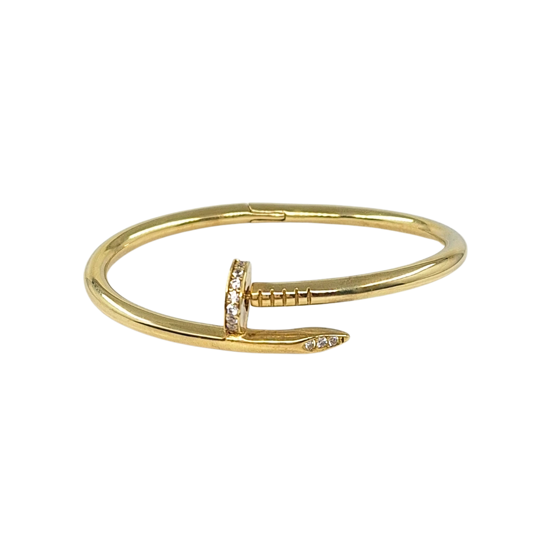 9ct Yellow Gold Childs Hinged CZ Nail Bangle