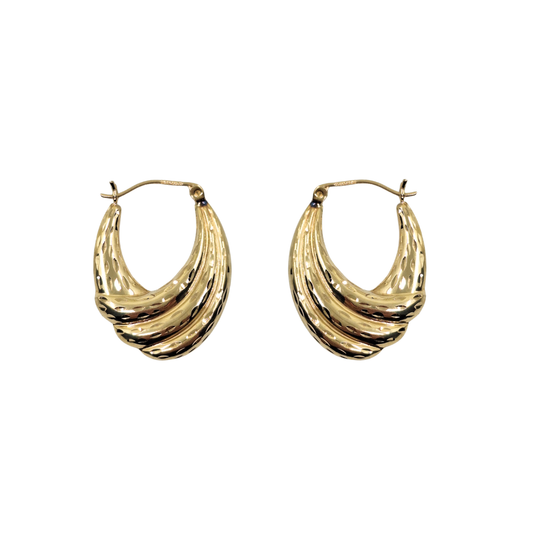 9ct Yellow Gold Patterned Creole Earrings