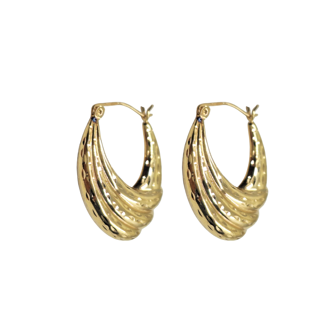 9ct Yellow Gold Patterned Creole Earrings