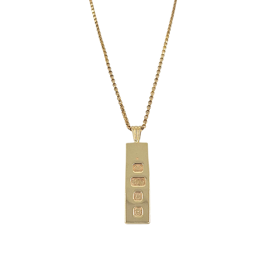 9ct Yellow Gold Ingot & Belcher Chain 18"