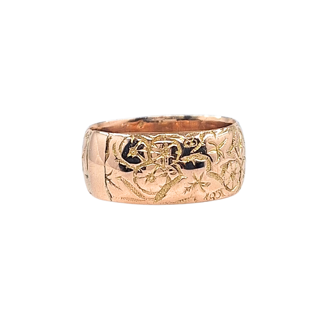 9ct Rose Gold Patterned Wide Band Ring