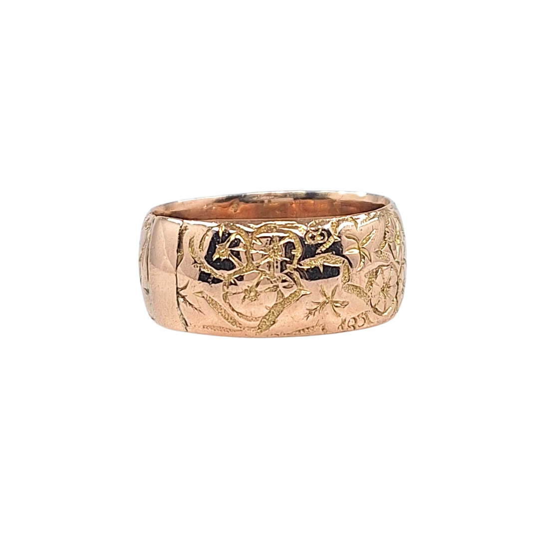 9ct Rose Gold Patterned Wide Band Ring