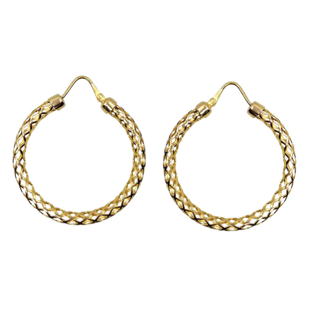 9ct Yellow Gold Mesh Creole Hoop Earrings