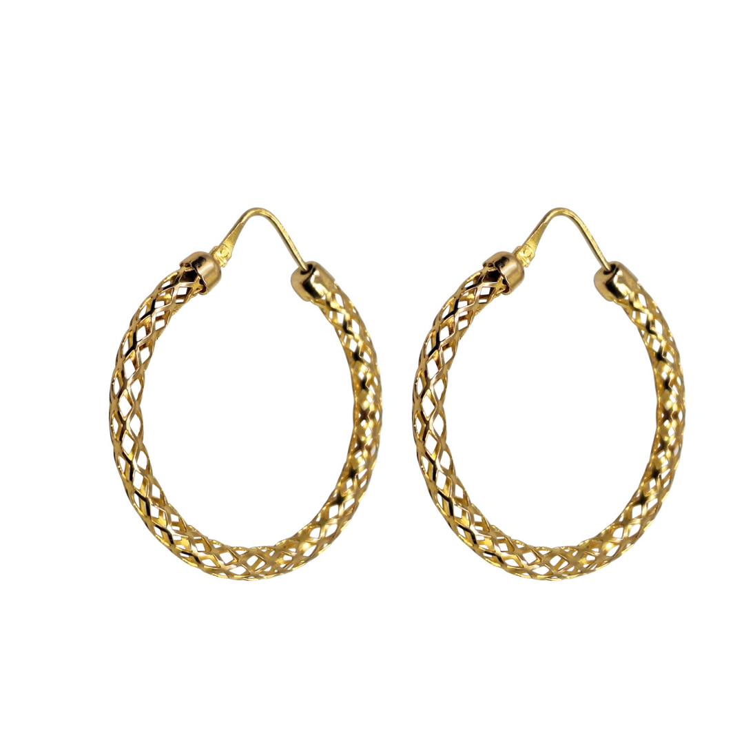 9ct Yellow Gold Mesh Creole Hoop Earrings